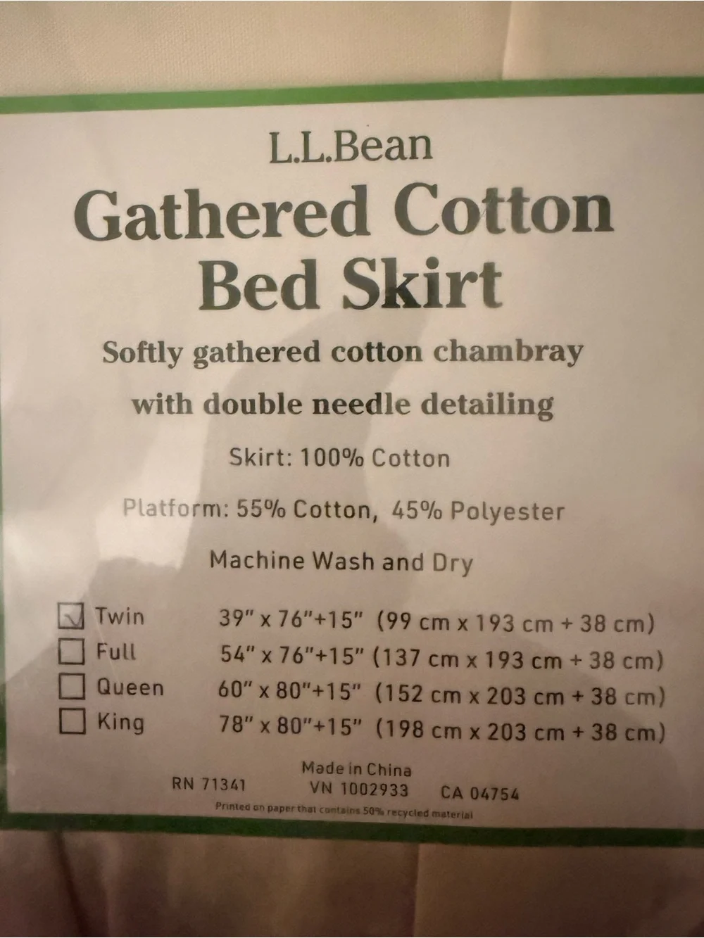 L.L. Bean Gathered Cotton Bed Skirt in Cream